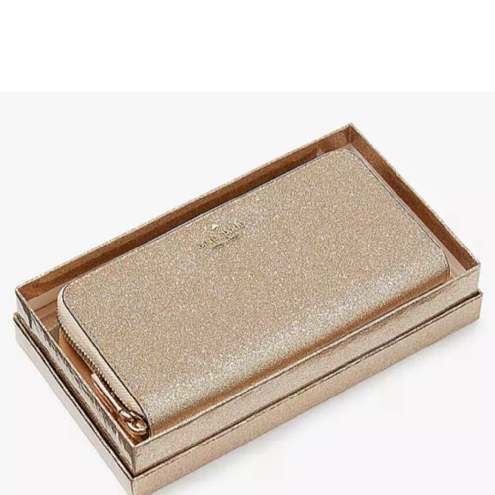 Kate Spade New York Glimmer Boxed Large Continental Wallet Gold KE443 NWT